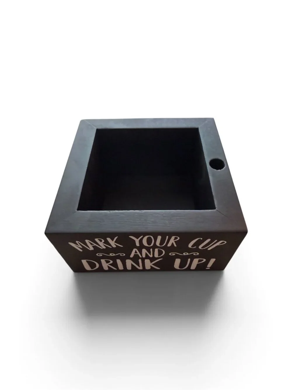 Single Cup Holder with Marker Slot Wooden Mark Your Cup and Drink Up Cup Holder
